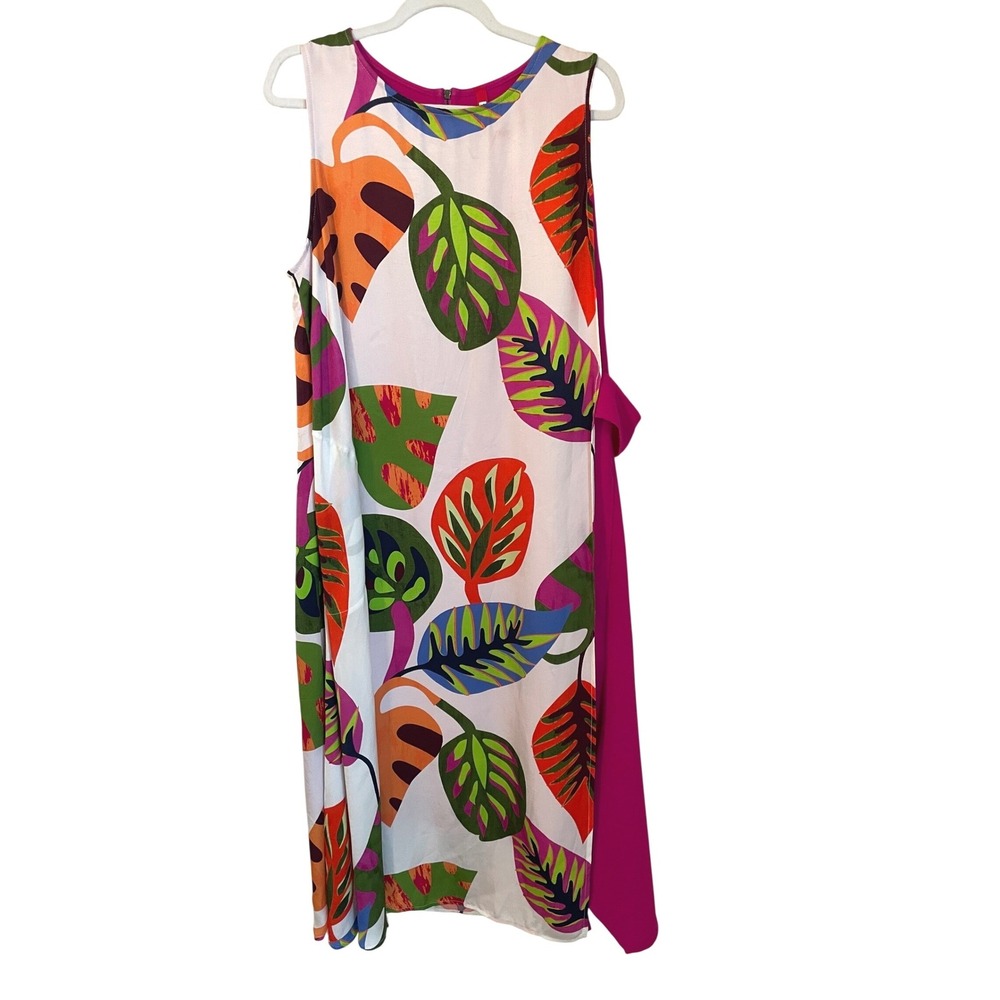 IC Collection Size M Tropical‎ Leaf Print Layered Sleeveless Midi Dress